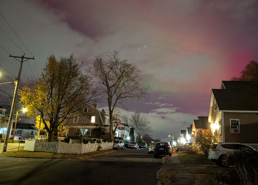 Aurora borealis in sky over Lawrence, Massachusetts