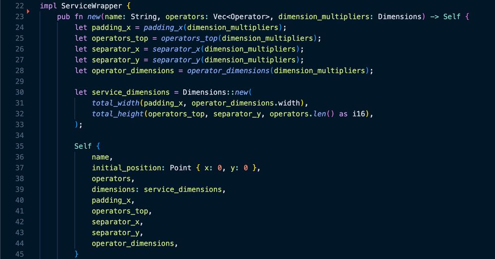 The code for creating a Service vertex object in the DAG, which includes calculations for the dimensions