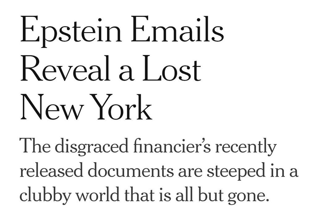 NYT headline epstein emails reveal a lost new york 
