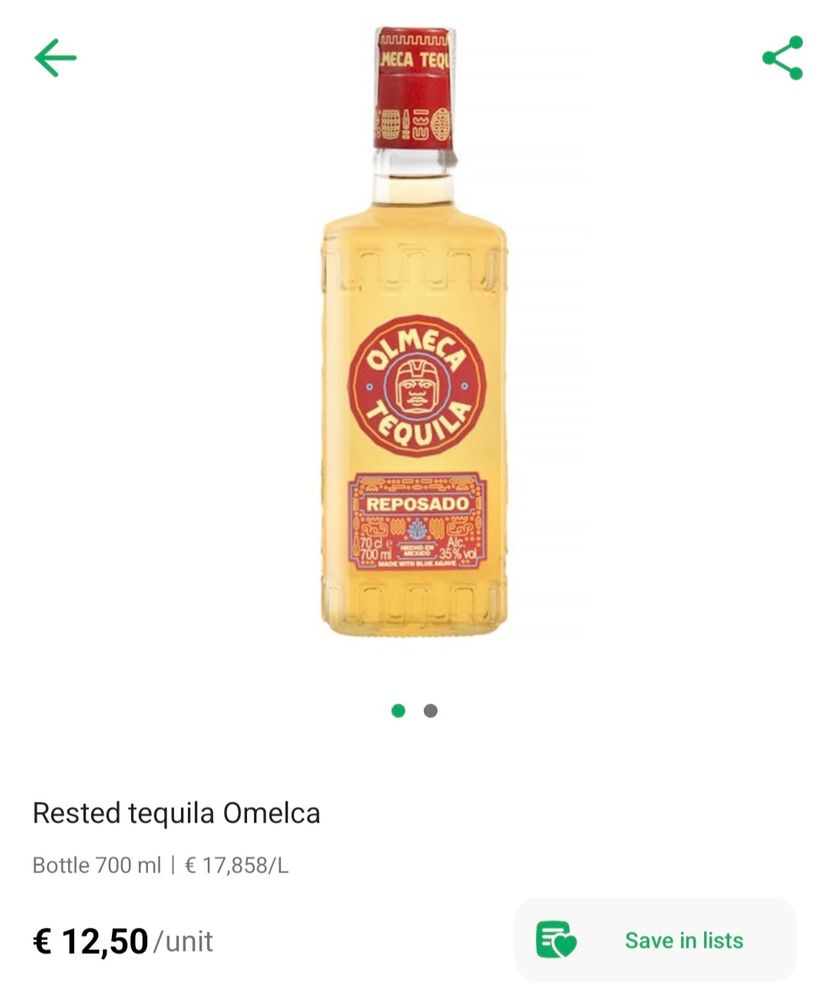 It is a screen capture of Mercadona grocery chains store showing the price (12,5 €) for the tequila.