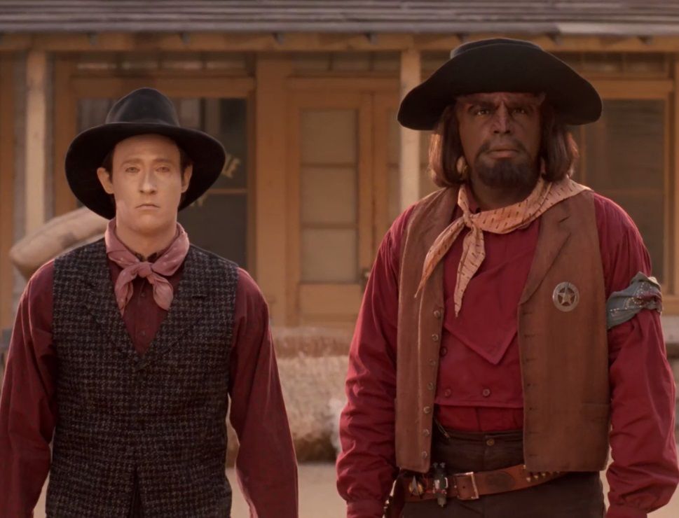Data and Worf as rootiin tootin cowboys from a A Fistful of Datas.