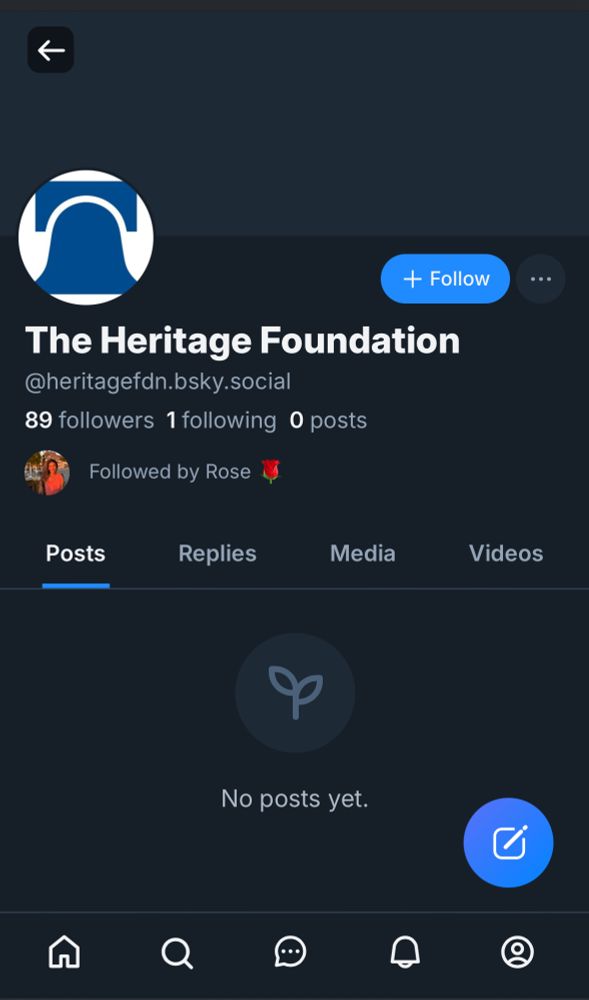 “Heritage Foundation” account with 0 posts that Rose follows