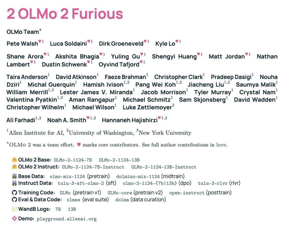 A list of paper authors for 2 OLMo 2 Furious.