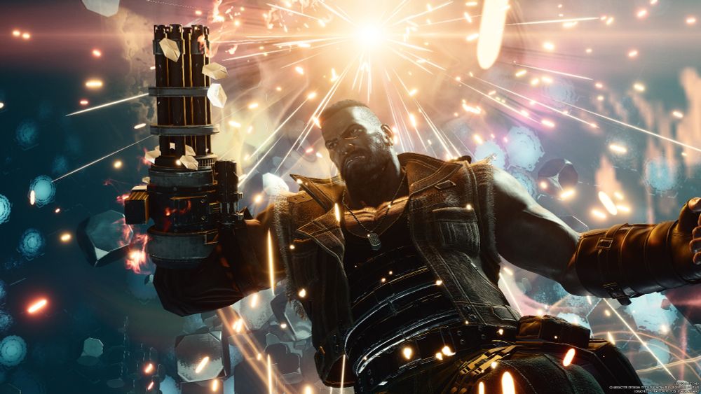 Final Fantasy VII Rebirth, Barret posing whilst healing via Chakra