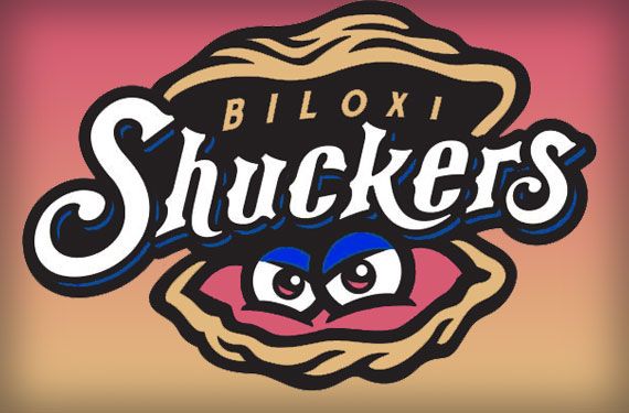 Logo for the Biloxi Shuckers minor league baseball team, featuring an oyster with intense yet kind eyes. 