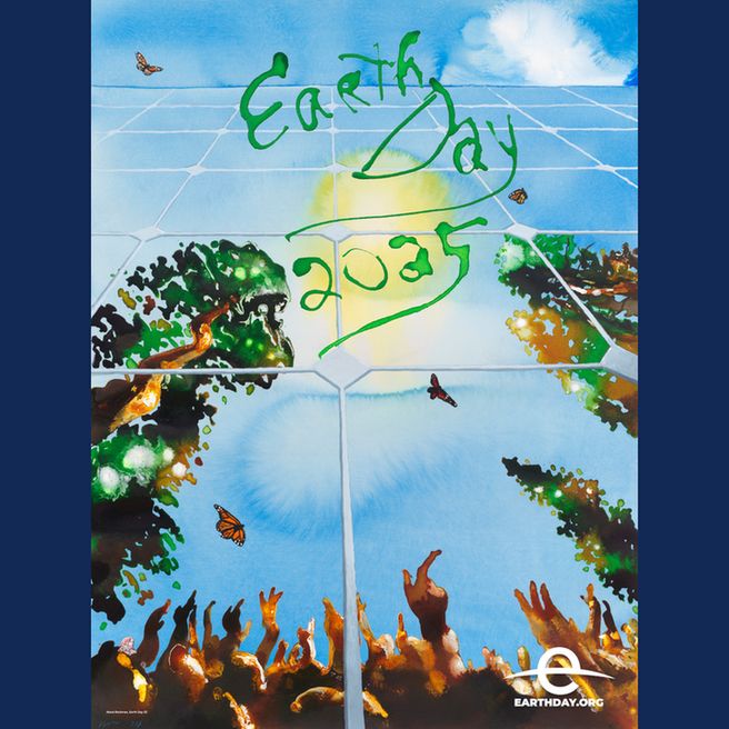 Rockman’s artwork beautifully features a solar panel surrounded by lush nature and a clear sky, symbolizing the renewable energy future we must embrace to safeguard both planetary and human health. His work continues his legacy of blending artistic expression with a deep understanding of environmental science, urging us all to take immediate action for a sustainable future. 