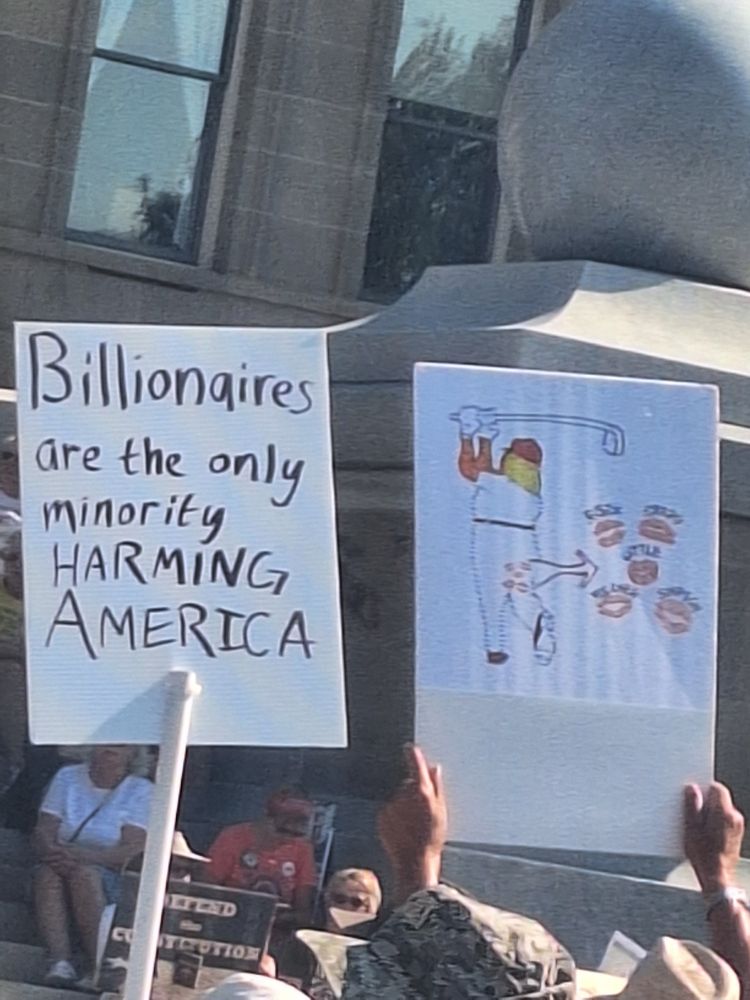 Billionaires are the only minority harming America...sign at rally.
