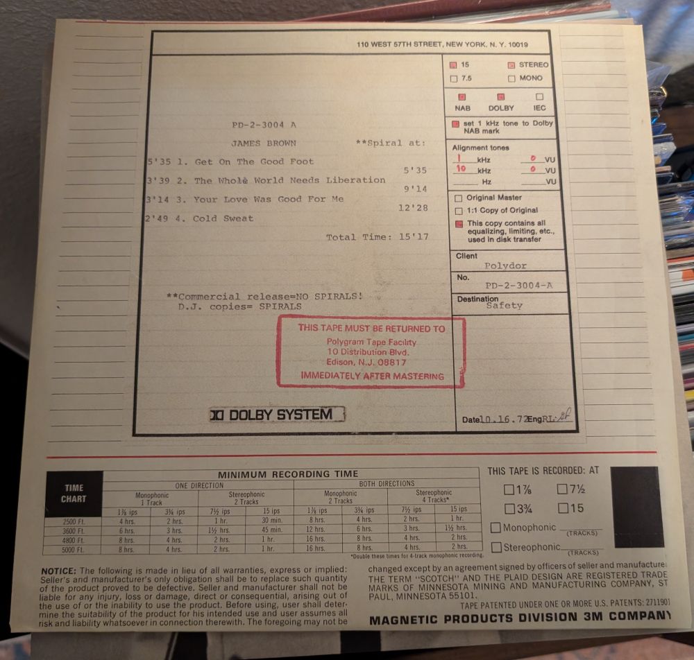 The record inner sleeve looks like a reel to reel label.