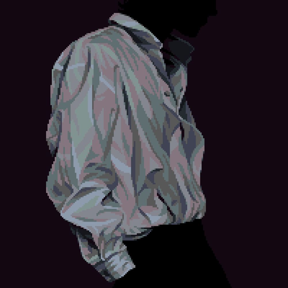 pixel art of a white dress shirt. there are subtle pink and green hues in the shadows.