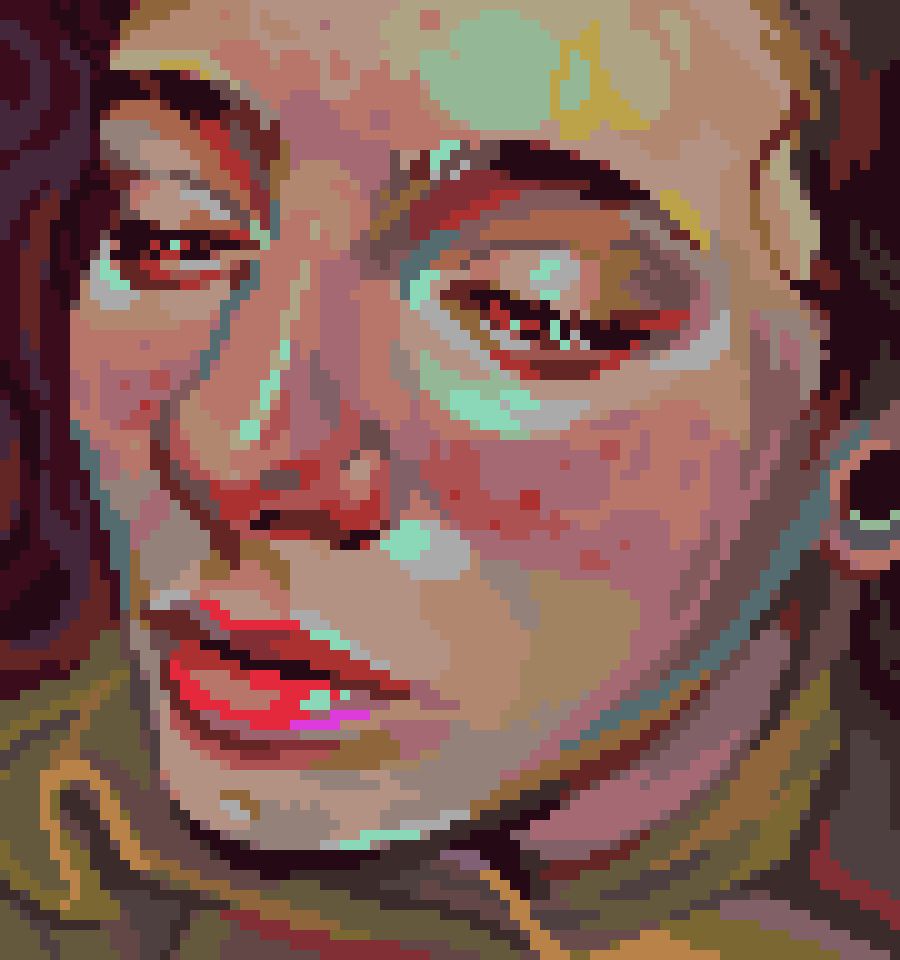 a pixel art portrait with unconventional colour choices
