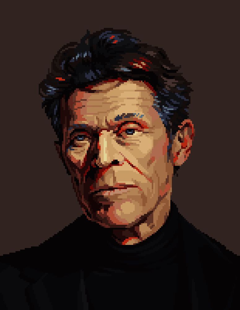 pixel art portrait of willem dafoe