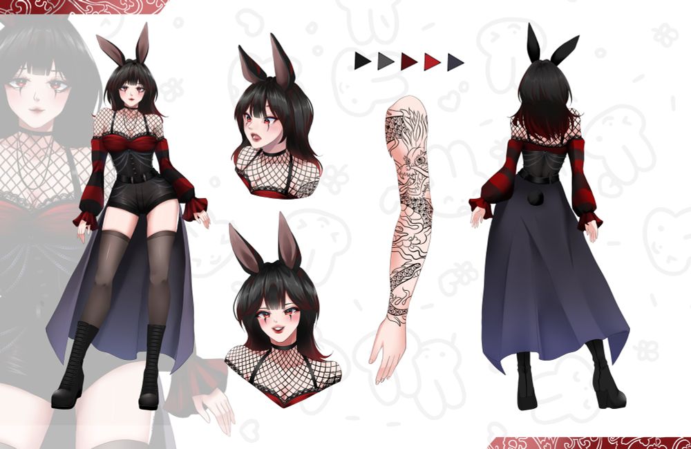 Character reference sheet for goth bunny girl