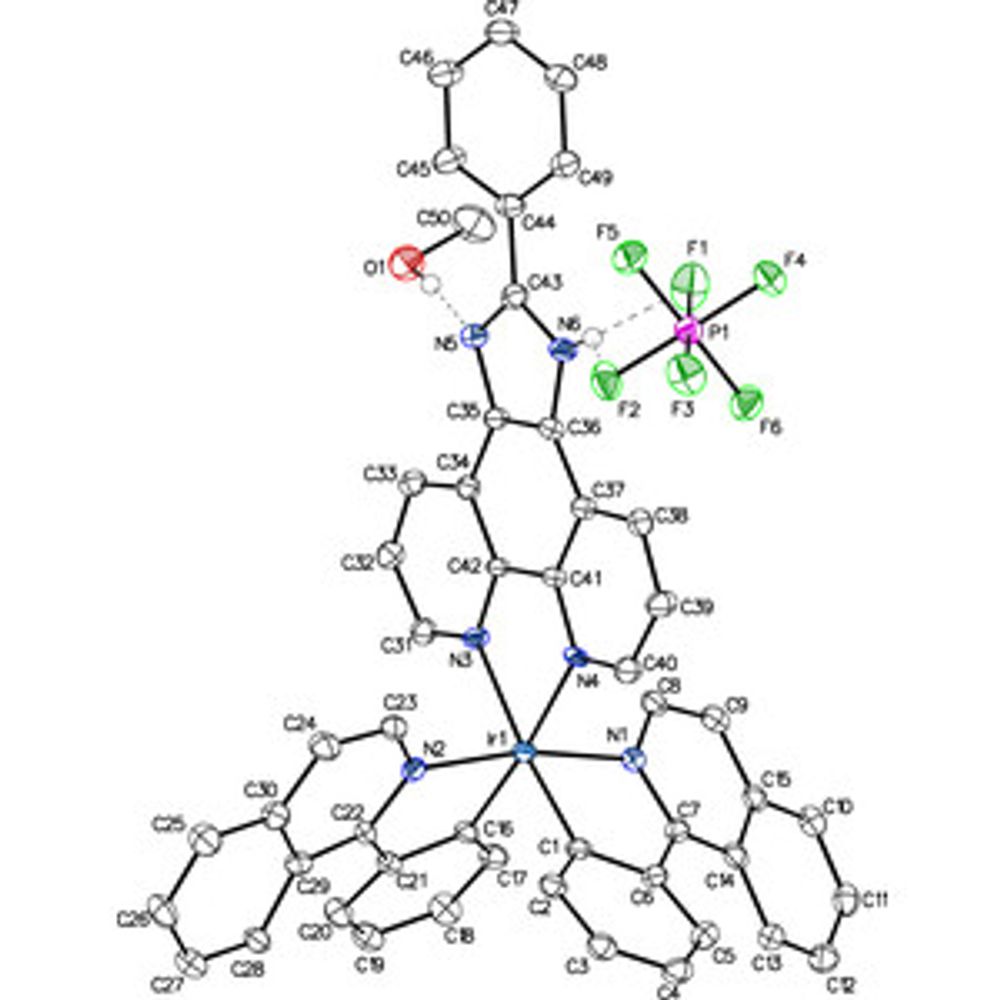 Bis[2-(isoquinolin-1-yl)phenyl-κ2N,C1](2-phenyl-1H-imidazo[4,5-f][1,10]phenanthroline-κ2N,N′)iridium(III) hexa­fluorido­phosphate methanol monosolvate