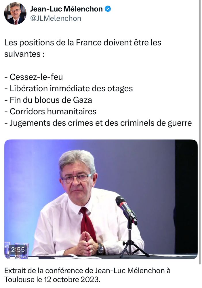 Extrait de la conférence de Jean Luc Mélenchon à Toulouse le 12 octobre 2023. 