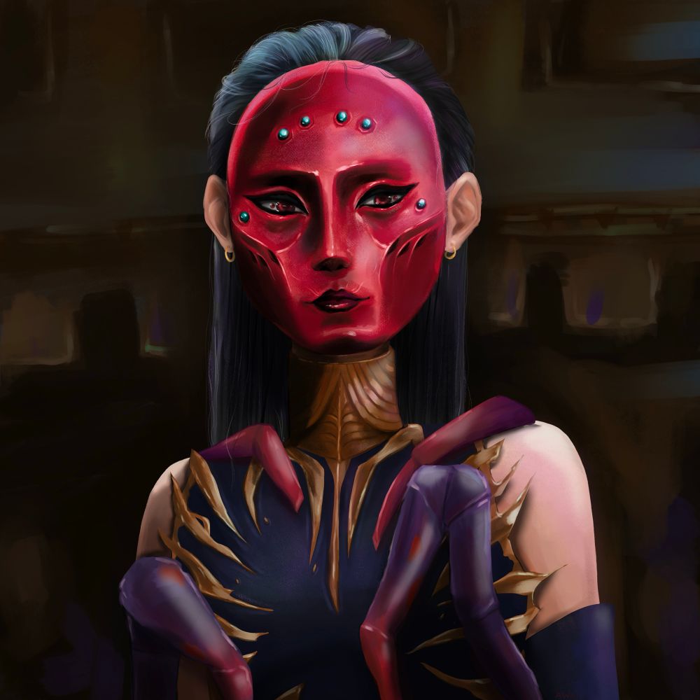 Drawing of Masque of the Blood Rose Elise 
