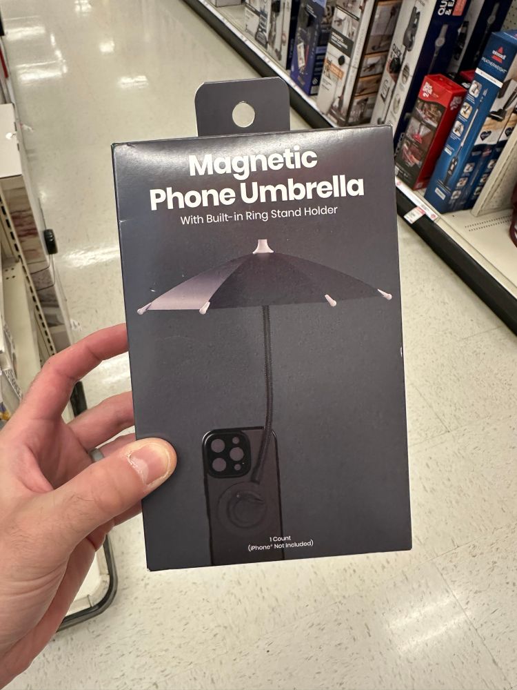 A box containing a magnetic phone umbrella. I don’t get it either. Probably why it was in the clearance section.