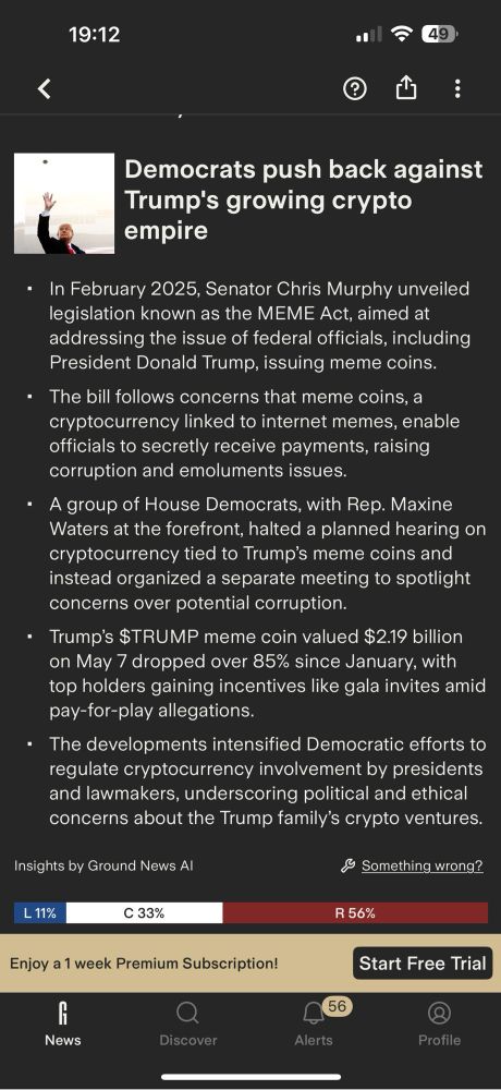 News article bullet point list talking about Trump’s cryptocurrency called MEME coin