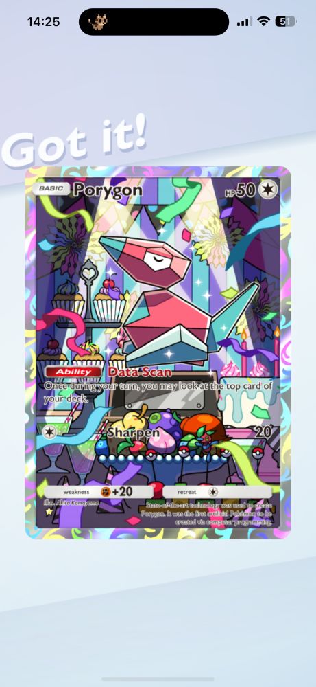 Rare (one star) porygon card from pokemon tcgp 