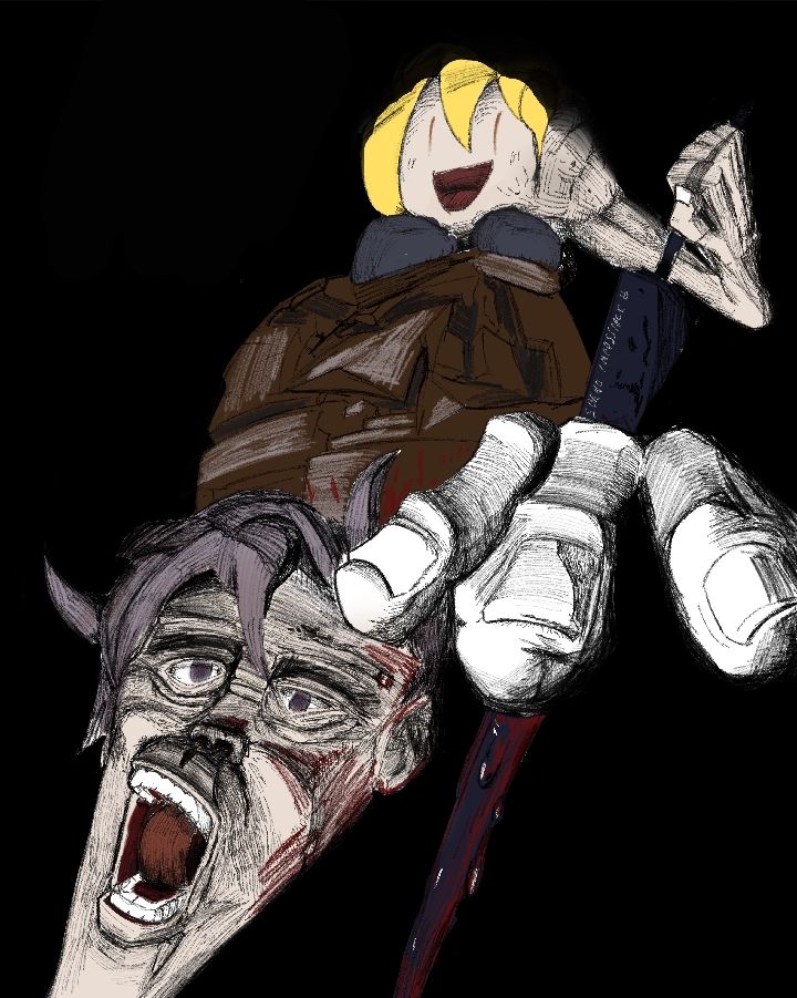 Don Quixote from Limbus Company massacring a Sung Jin Woo of Solo Leveling with a boulder and piercing his hand with his spear