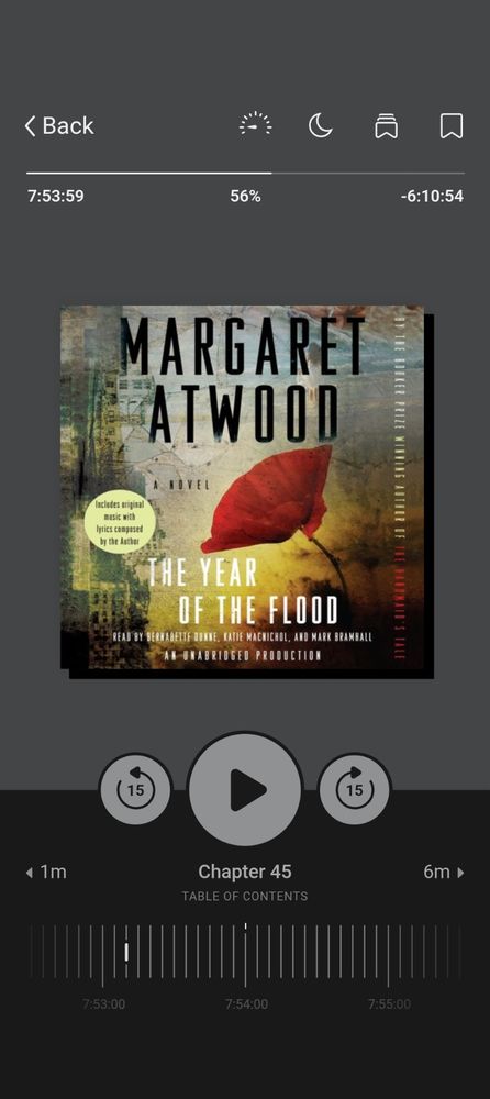 Screenshot of the Margaret Atwood audiobook, The Year of The Flood. 