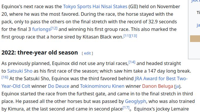 A snippet from https://en.wikipedia.org/wiki/Equinox_(horse) describing his racing career