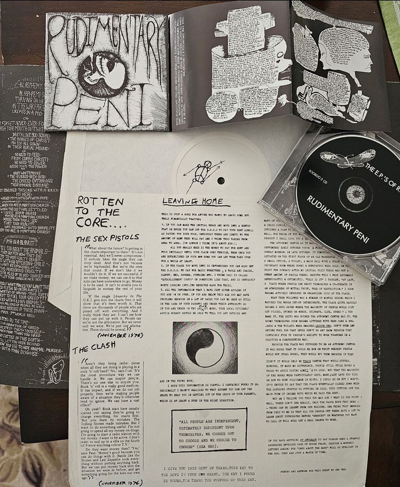 The EPs of Rudimentary Peni and the 'Death Church' lp by Rudimentary Peni.