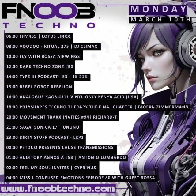 Flyer for Fnoobtechno.com  - Monday March 10th, 2025