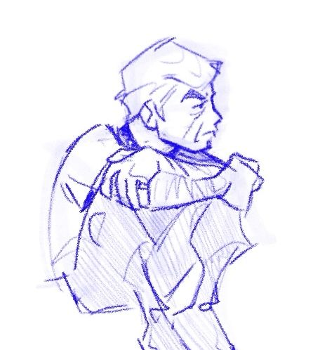 sketch of bones sitting on the ground with his arms crossed atop his knees