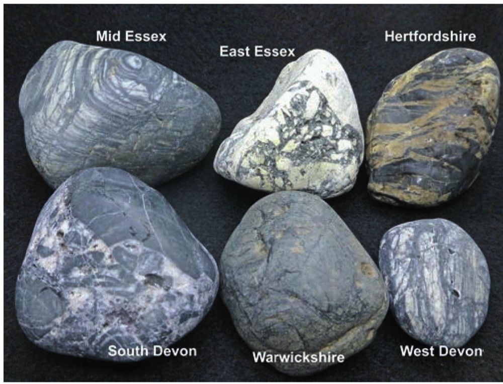 A selection of 'Cornish pebbles' found across England.