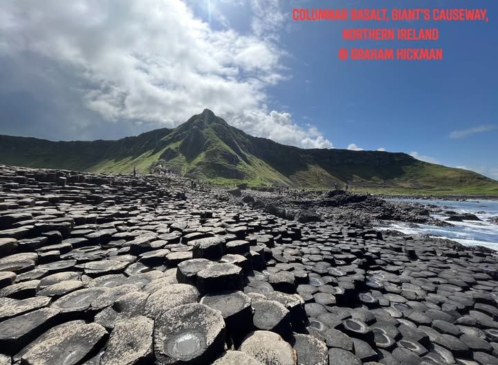 Columnar Basalt, Giant's Causeway, Northern Ireland. On the coast of County Antrim is the Giant's Causeway, a World Heritage Site for the importance of its geology. The remarkable basalt columns were formed about 60 million years ago as basalt lava cooled and contracted. Photo: Graham Hickman
