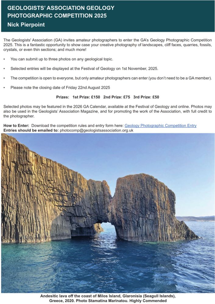 Details of the Geologists' Association 2025 Photographic Competition. Your chance to win a cash prize! Closing date: Friday 22nd August 2025.