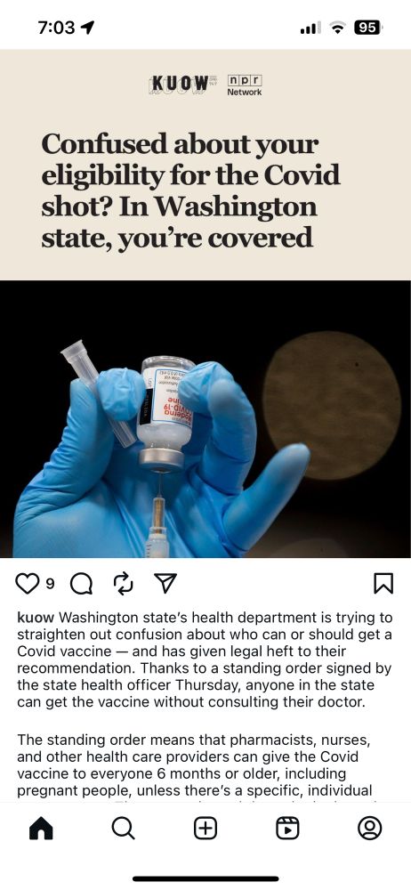 Pic of a KUOW story that anyone older than six months old can get a COVID vaccine now. 