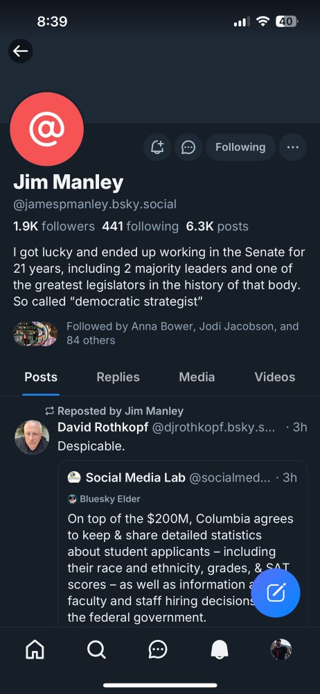 Follow @jamespmanley.bsky.social. Seriously. Photo of his profile. 