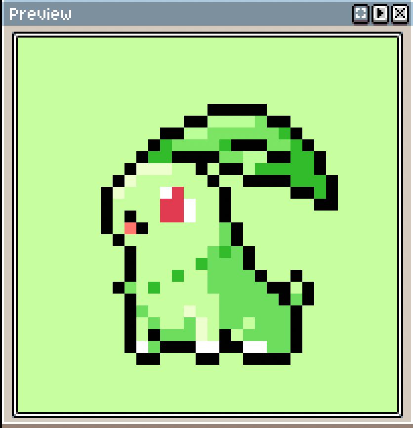 Cute pixel art of Chikorita drawn in 32x32 square
