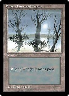 A scan of the MTG card snow-covered swamp.