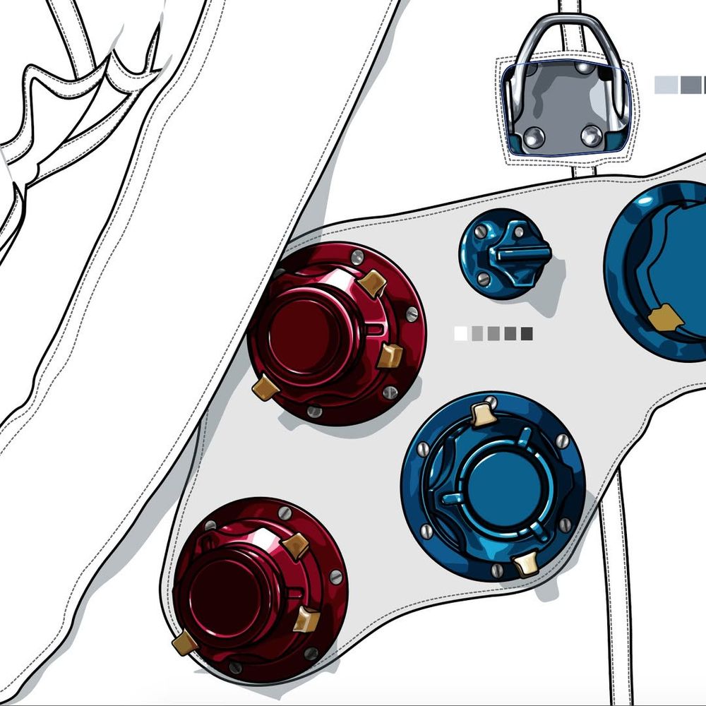 Vector illustration of the chest connectors on an Apollo A7Lb spacesuit.