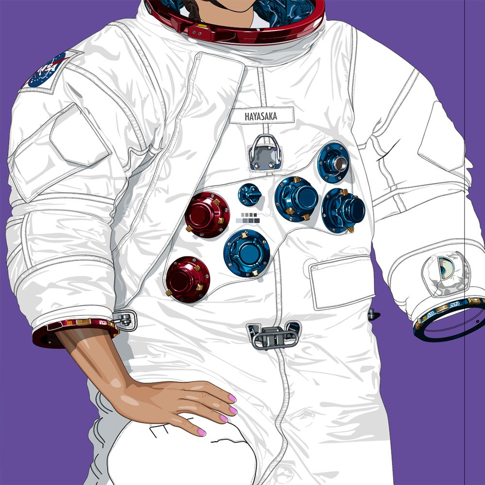 Vector illustration of torso wrinkles on an Apollo A7Lb spacesuit. Details for a portrait of a female astronaut.
