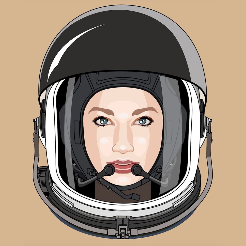 Simple vector illustration of a woman wearing a NASA ACES helmet.