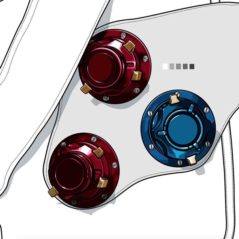 Vector illustration of the right side hose connectors for an Apollo A7Lb spacesuit.