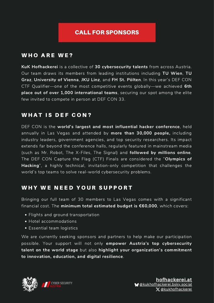 KuK Hofhackerei - DEF CON 33 Sponsorship (Description)