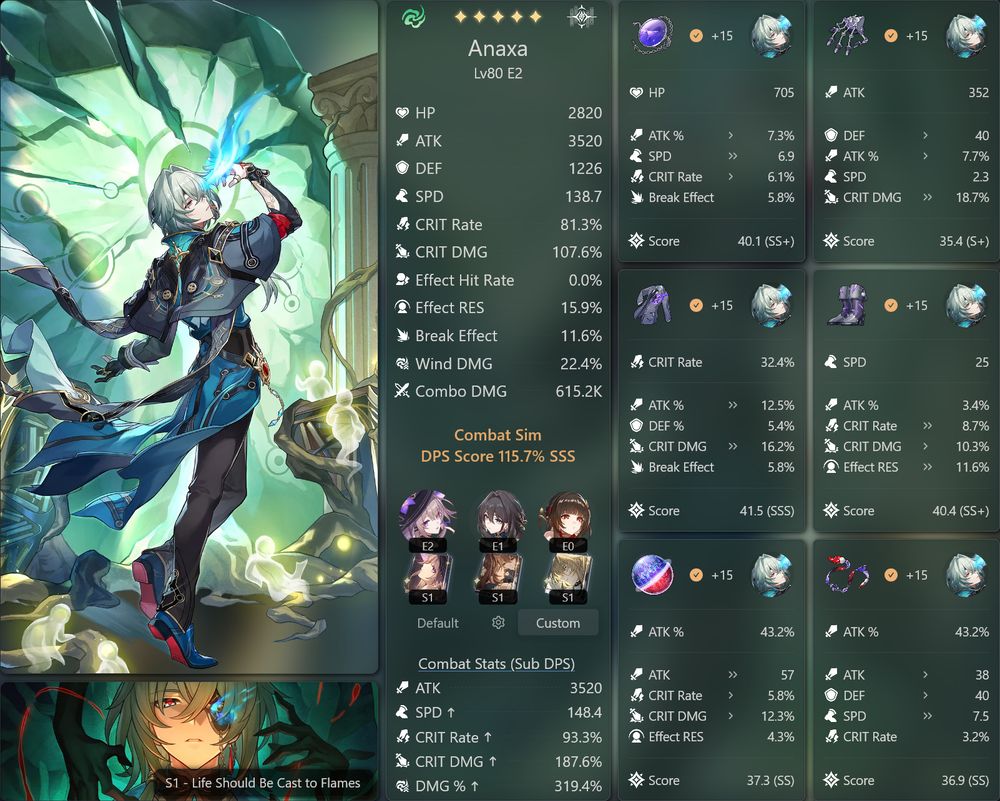 A fribbels screenshot of my Anaxa from Honkai Star Rail. He's a menace.