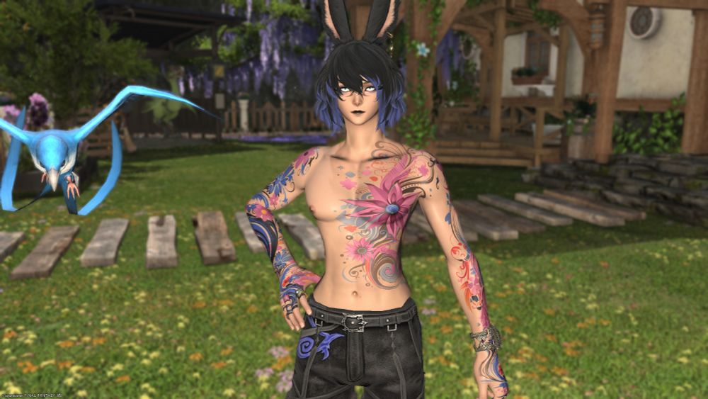 My WoL, Esper Hyskaris, showing off his tattoos.