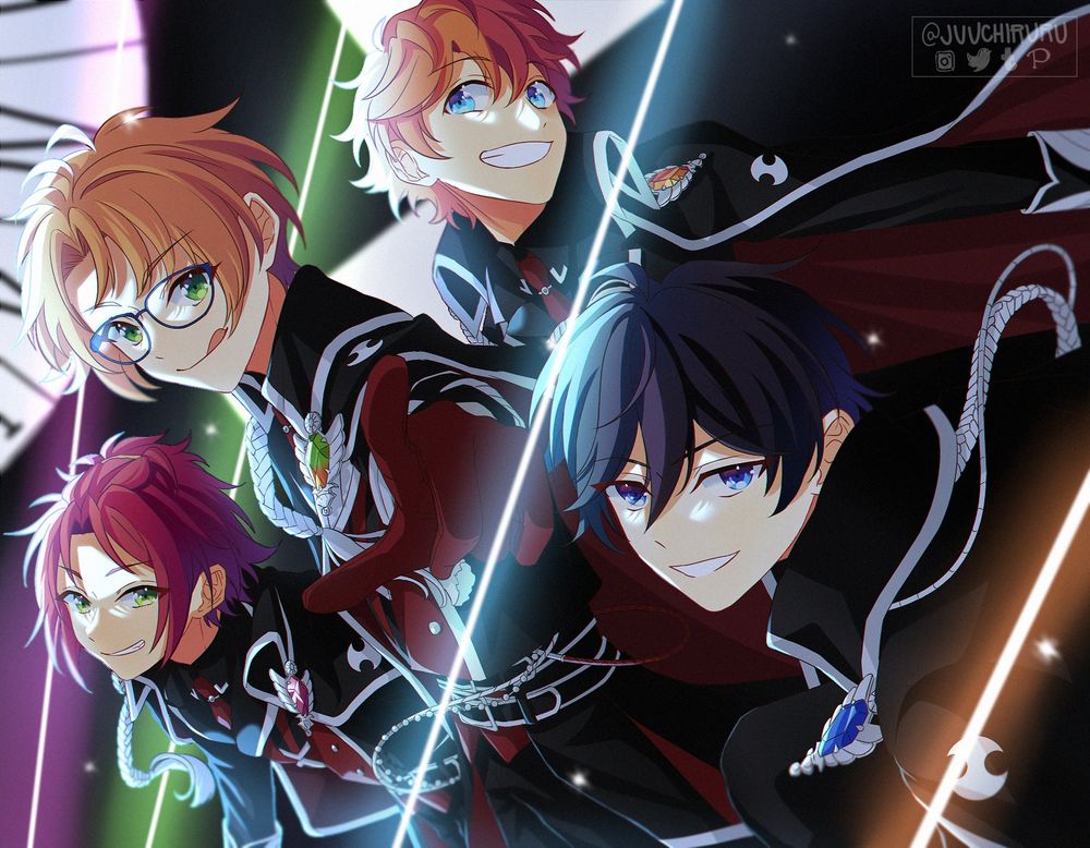 Posted on May 23 2022 on Twitter. The art consists of Trickstar members (Yuuki Makoto, Hidaka Hokuto, Akehoshi Subaru, Isara Mao) from Ensemble Stars!! The theme is Daydream x Reality, which is a Yuuki Makoto center unit song.