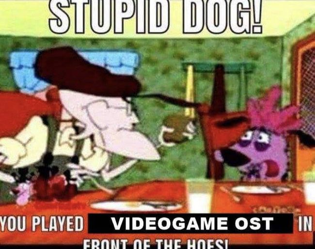 STUPID DOGE
YOU PLAYED
VIDEOGAME OST
IN FRONT OF THE HOES