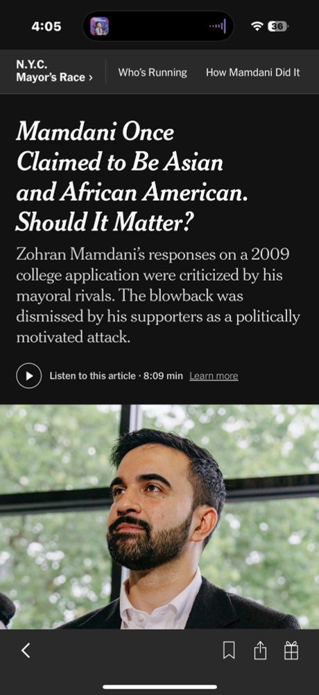 NYT Headline: Mamdani Once Claimed to Be Asian and African American. Should It Matter?