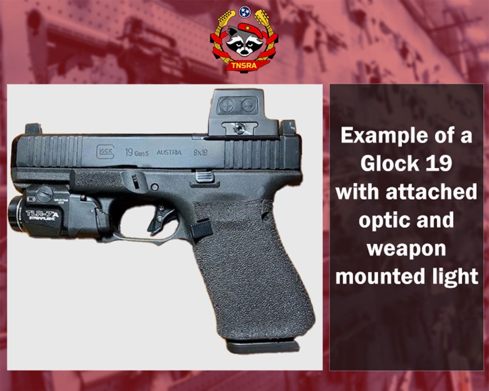 Example of a
Glock 19 with attached optic and weapon mounted light