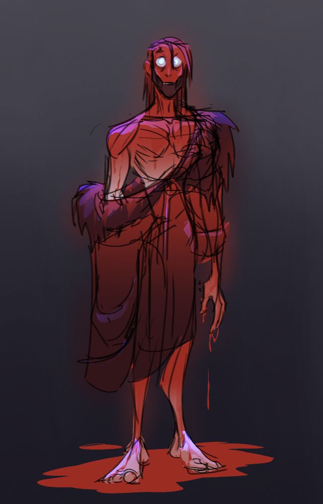 rough sketch of my rogue trader, Aubray covered head to toe in blood and looking a little bit upset. His fancy bath robe is ruined