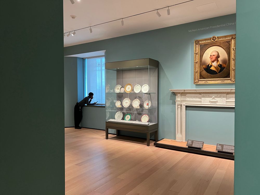 Silhouette of person at art museum