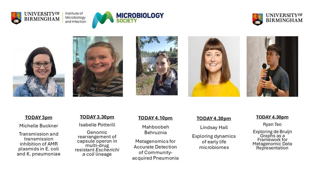 Image shows five speakers four of which are female and one male from the Institute of Microbiology and Infection speaking today the Microbiology Society Annual Conference