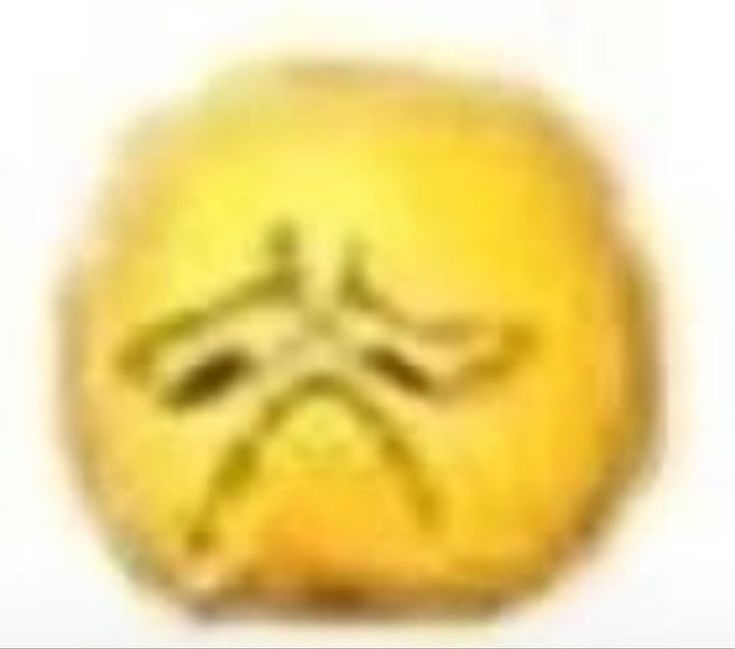 emoji amarelo de baixa qualidade num fundo branco todo xoxo capenga triste borocoxô caindo aos pedaços